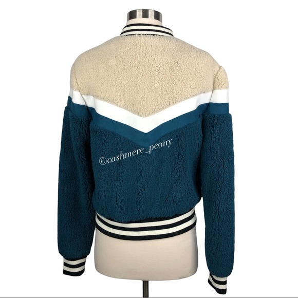 💕SOLD💕Celebrity Pink Varsity Bomb Teddy Sherpa Chevron Jacket - Picture 4 of 11